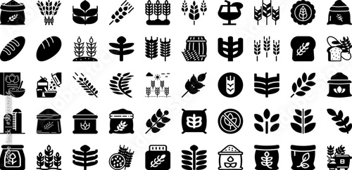 Wheat Icon Set Isolated Silhouette Solid Icons With Wheat, Food, Organic, Illustration, Grain, Icon, Symbol Infographic Simple Vector Illustration