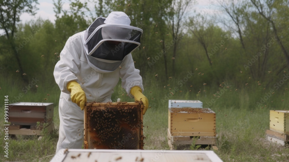 Beekeeping and honey production. AI generated. Beekeeping and honey production. AI generated.
