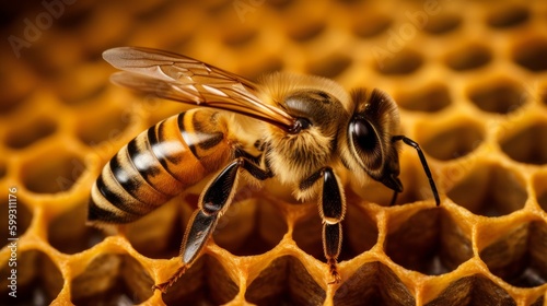 Bee on honeycomb. AI generated. © vadymstock