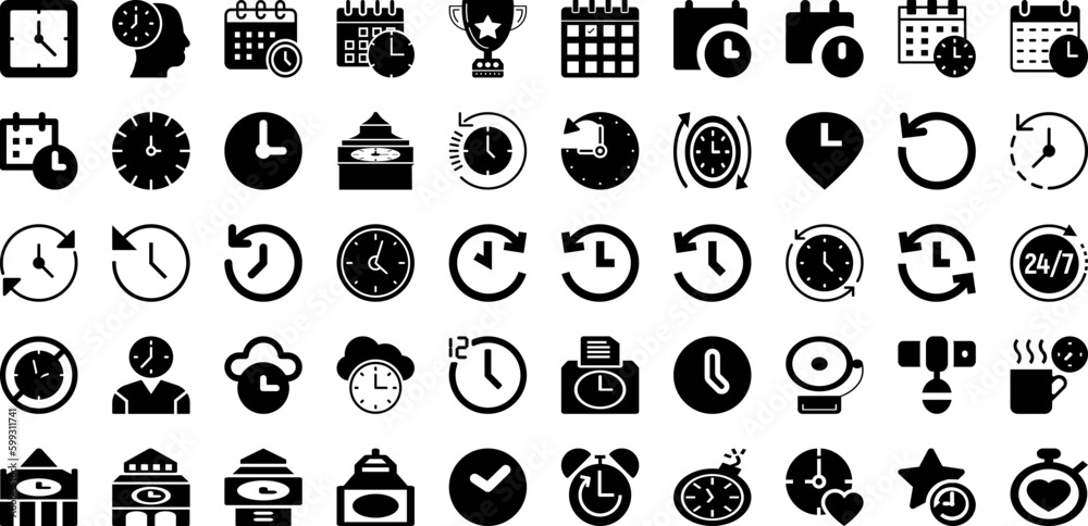 Vetor de Clock Icon Set Isolated Silhouette Solid Icons With Graphic ...