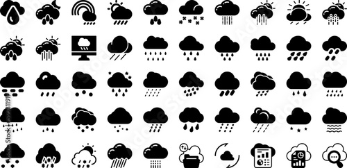 Cloud Icon Set Isolated Silhouette Solid Icons With Cloud, Technology, Icon, Vector, Symbol, Internet, Web Infographic Simple Vector Illustration