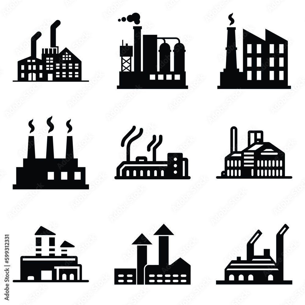 Factory Flat Icon Set Isolated On White Background Factory Flat Icon Set Isolated On White Background