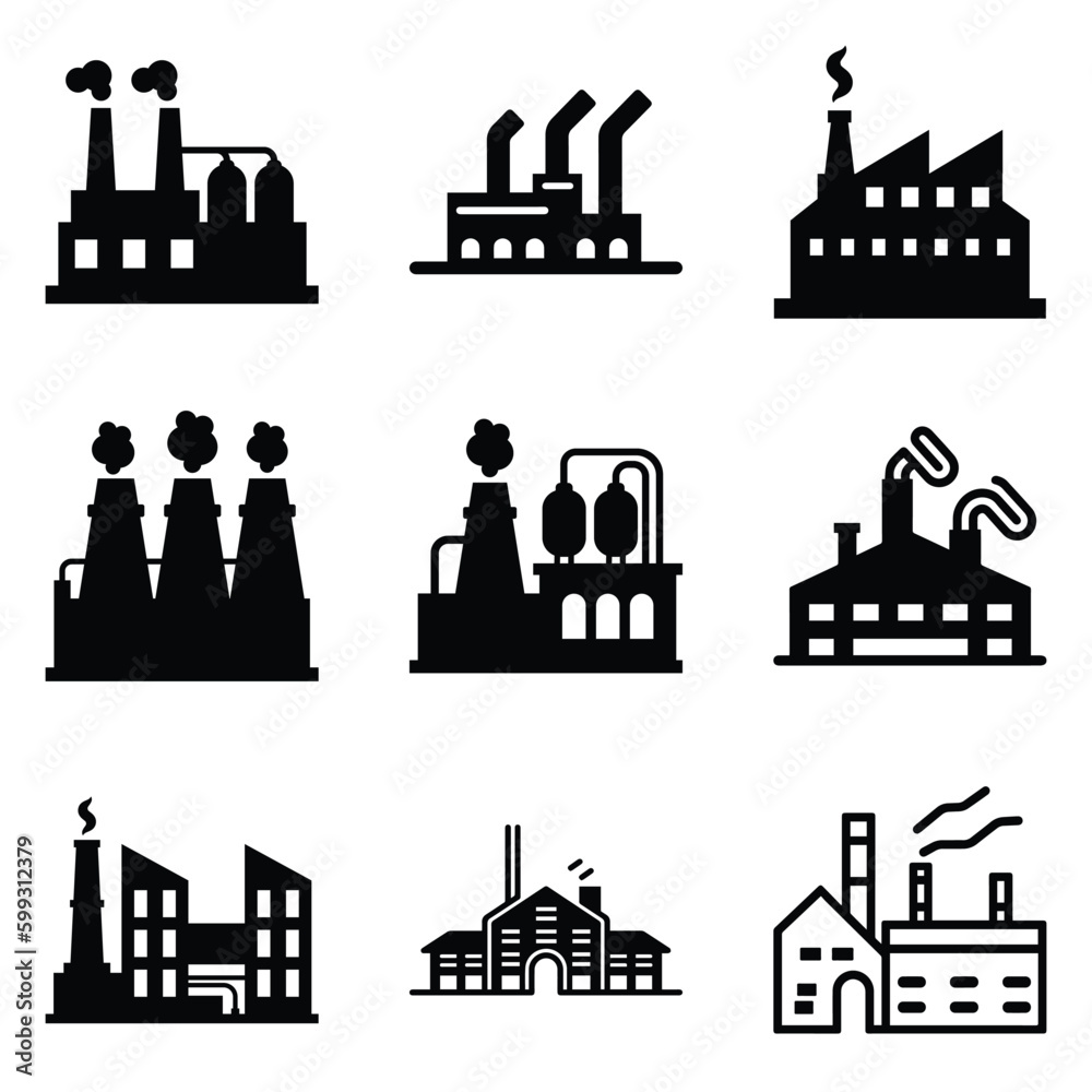 Factory Flat Icon Set Isolated On White Background Factory Flat Icon Set Isolated On White Background