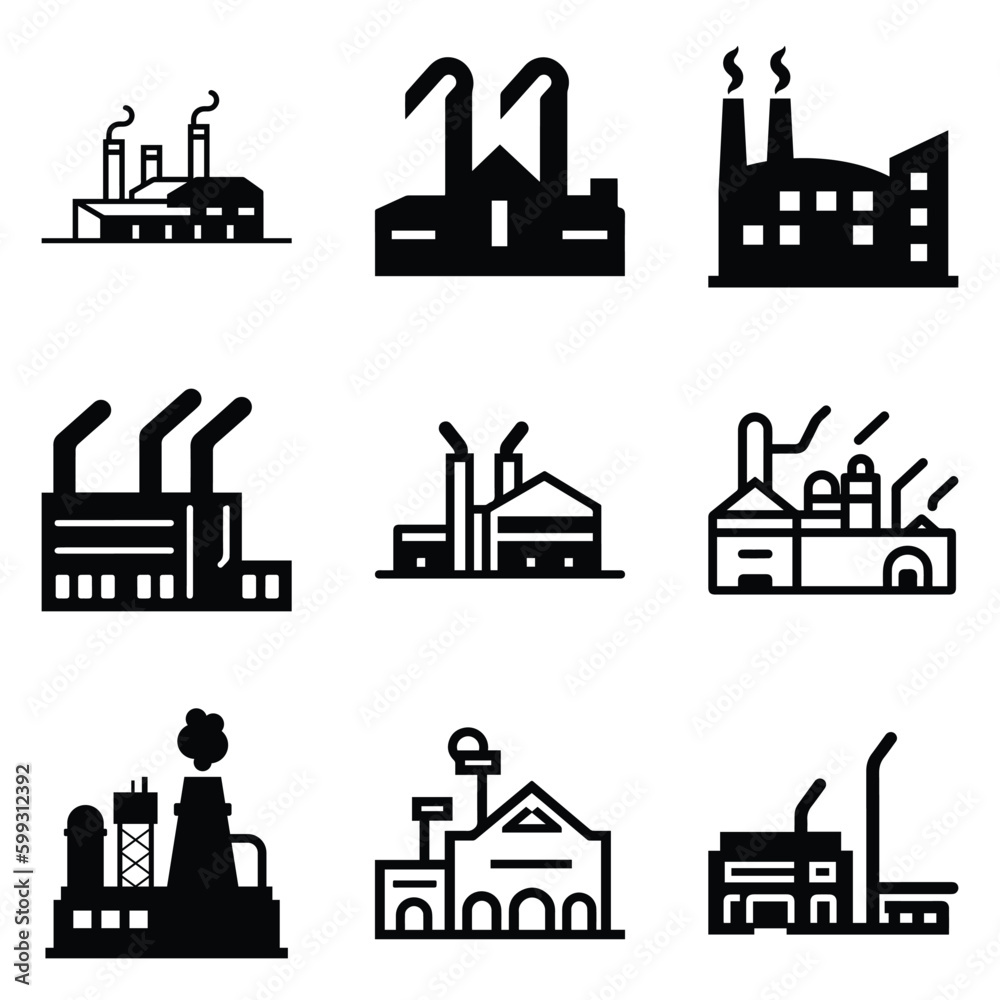 Factory Flat Icon Set Isolated On White Background Factory Flat Icon Set Isolated On White Background