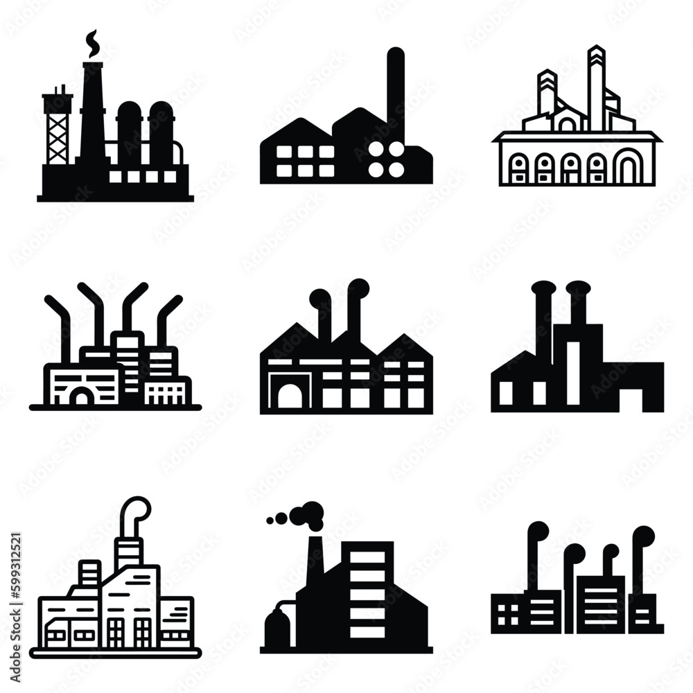 Factory Flat Icon Set Isolated On White Background Factory Flat Icon Set Isolated On White Background