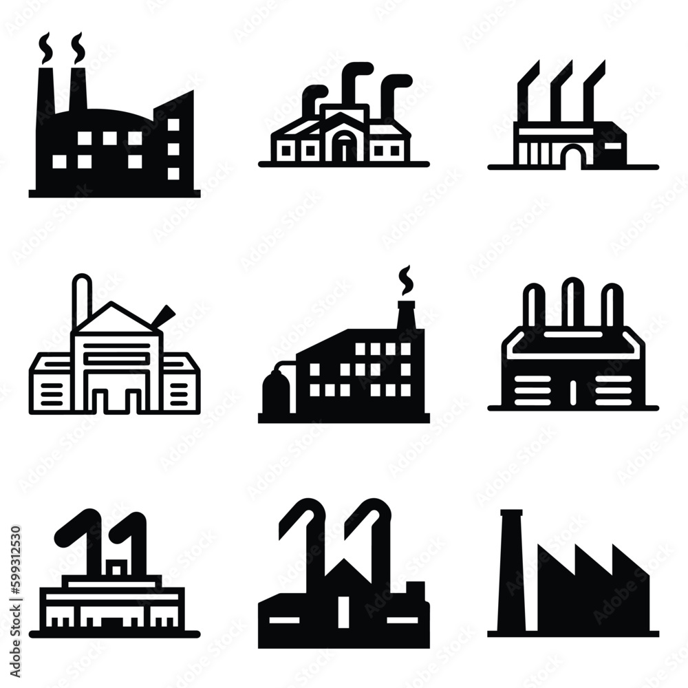 Factory Flat Icon Set Isolated On White Background Factory Flat Icon Set Isolated On White Background