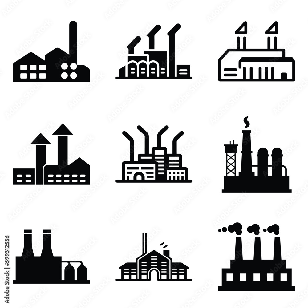 Factory Flat Icon Set Isolated On White Background Factory Flat Icon Set Isolated On White Background
