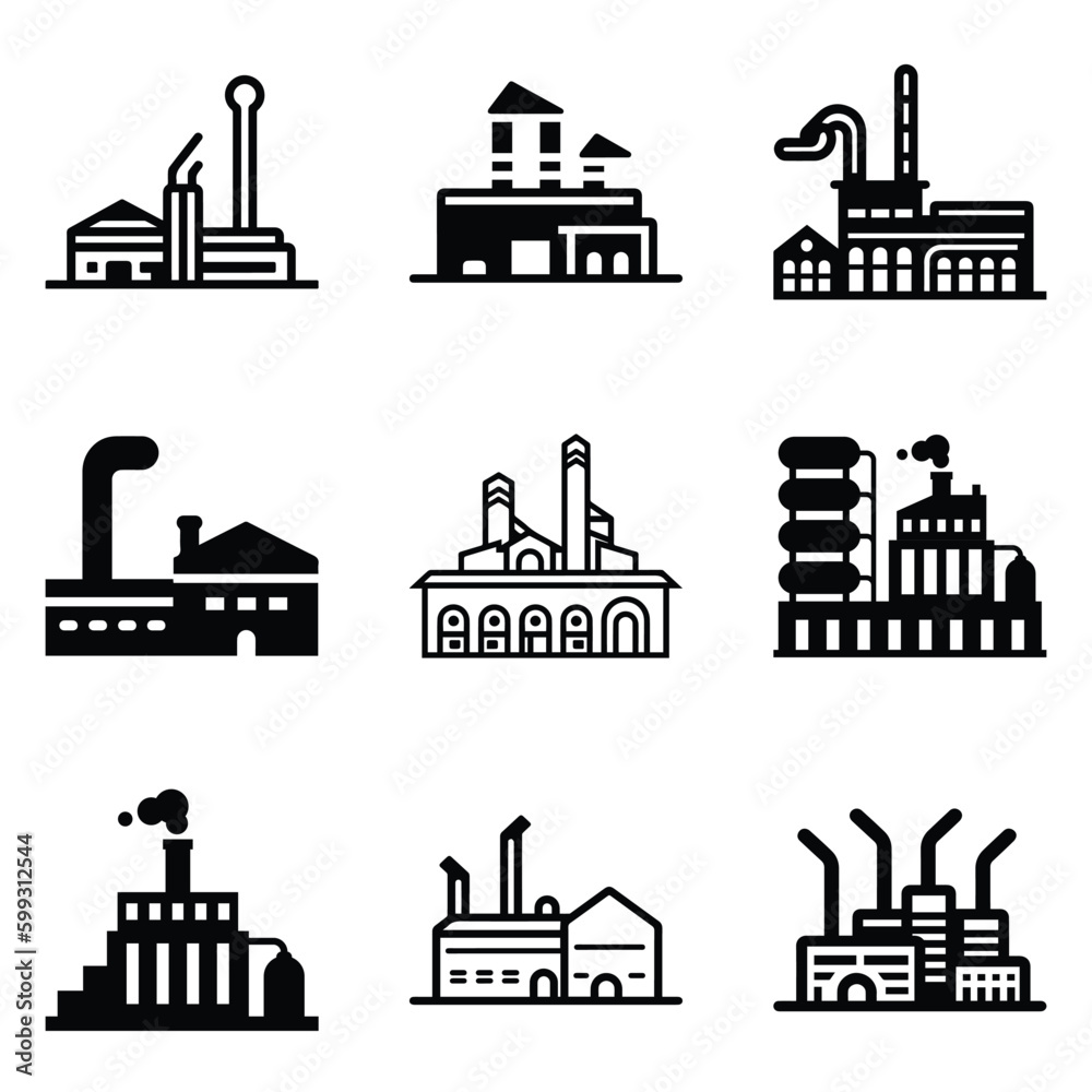 Fototapeta premium Factory Flat Icon Set Isolated On White Background