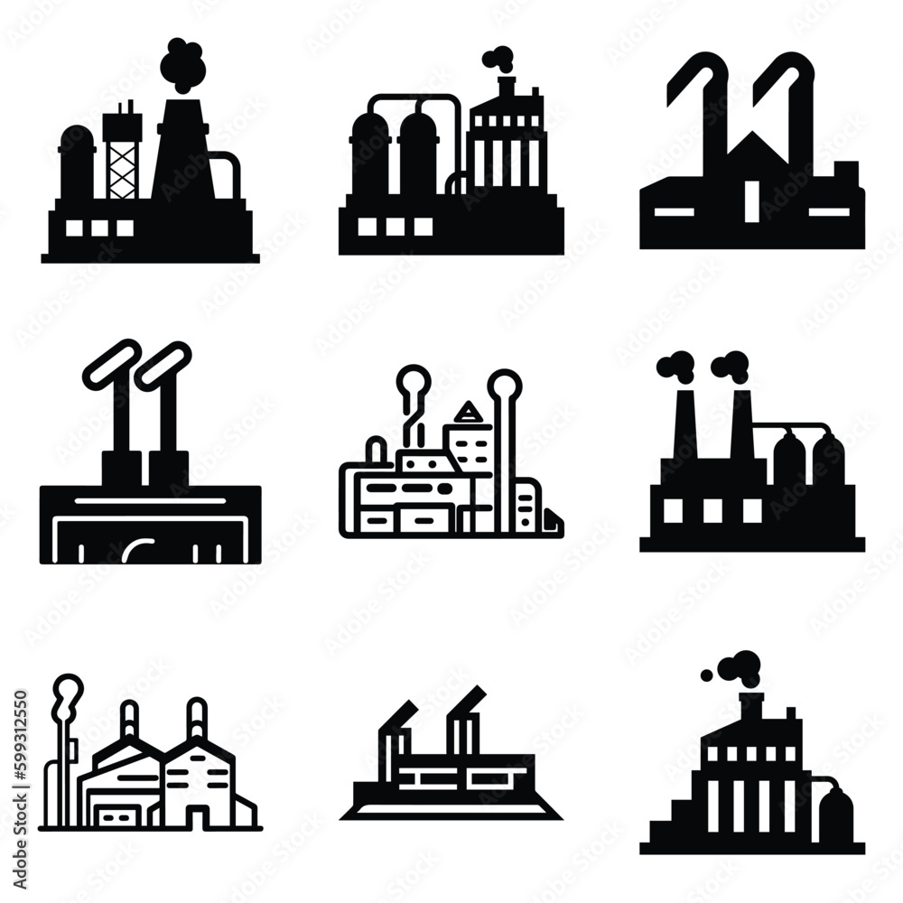Fototapeta premium Factory Flat Icon Set Isolated On White Background