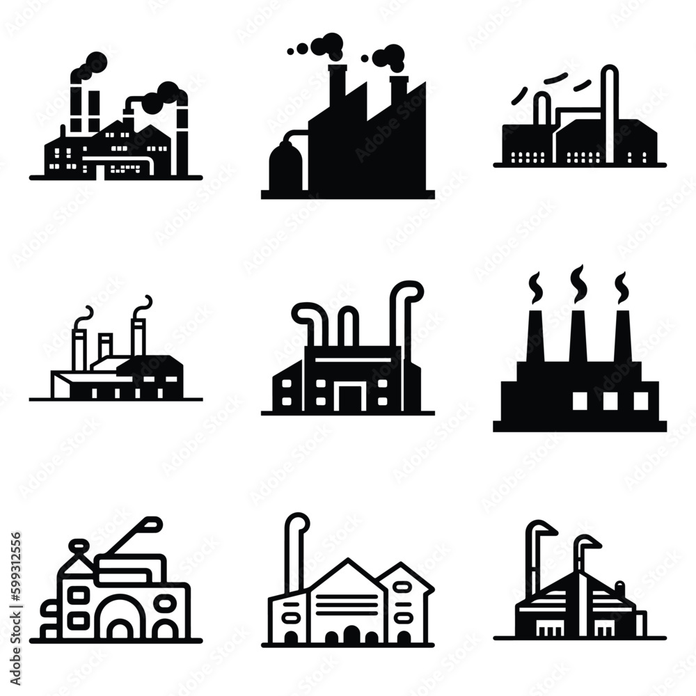 Factory Flat Icon Set Isolated On White Background Factory Flat Icon Set Isolated On White Background