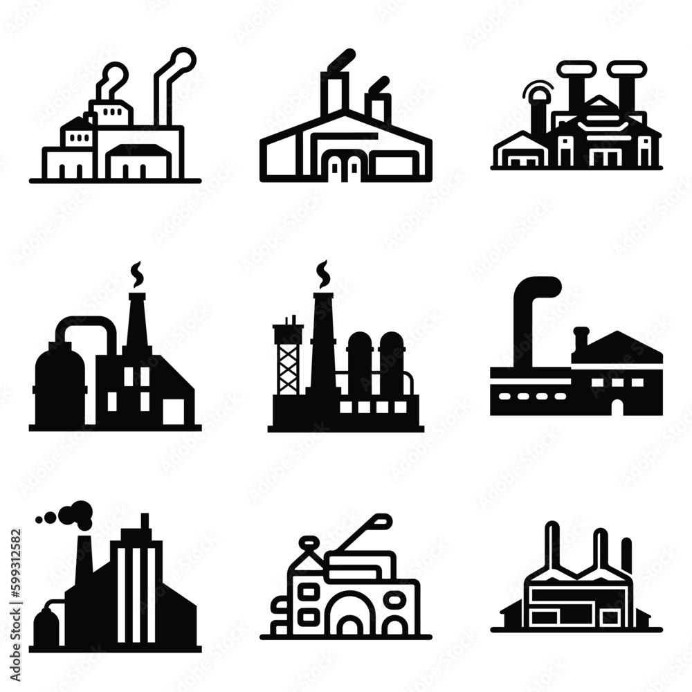 Factory Flat Icon Set Isolated On White Background Factory Flat Icon Set Isolated On White Background