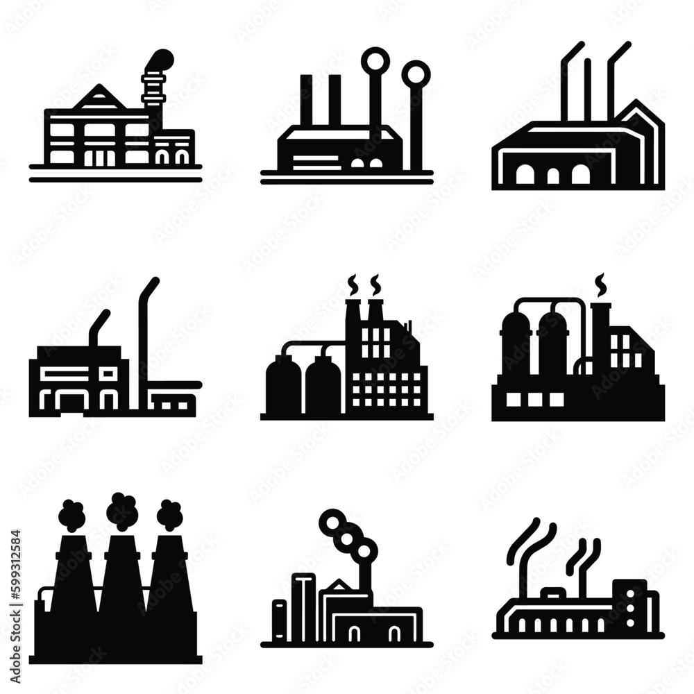 Factory Flat Icon Set Isolated On White Background Factory Flat Icon Set Isolated On White Background