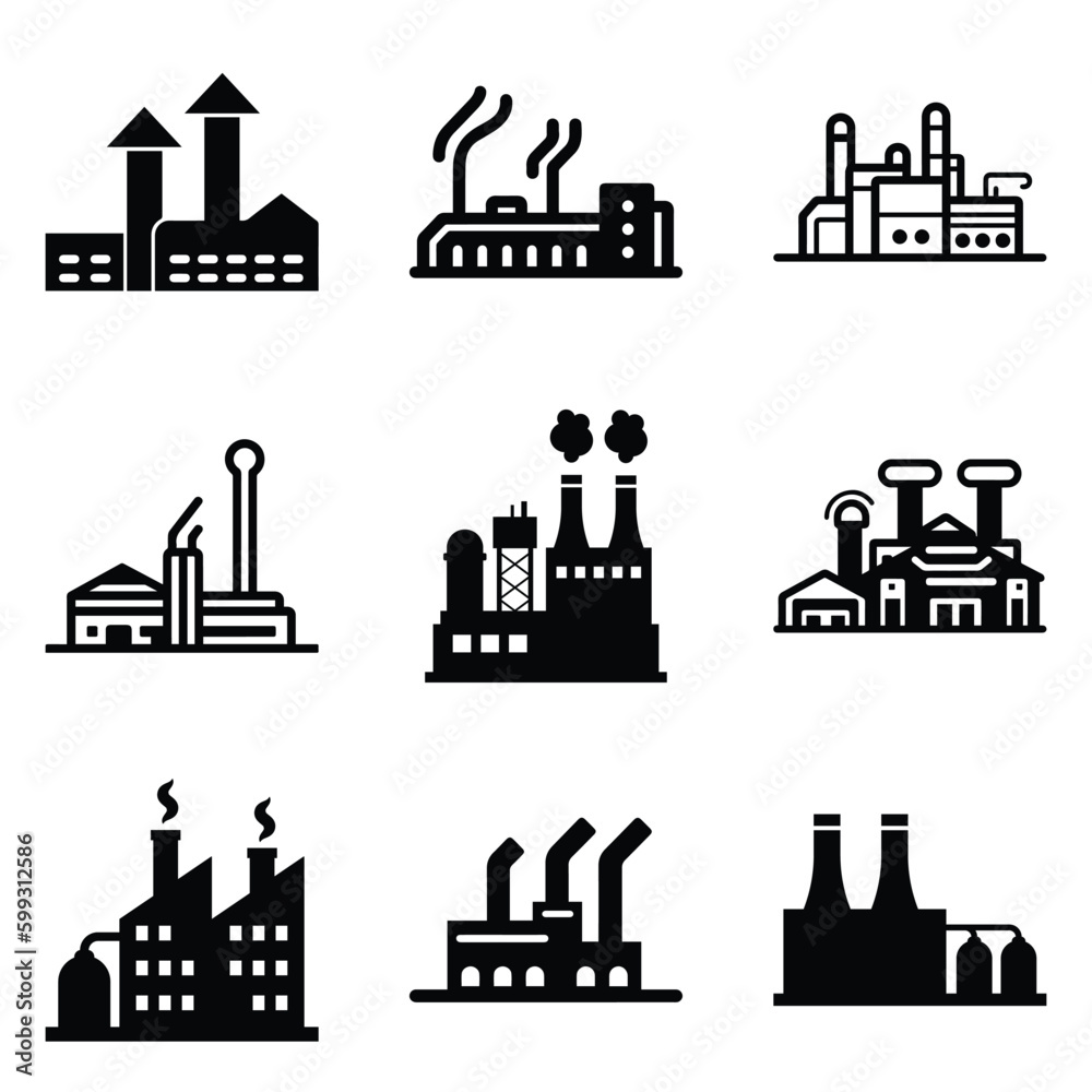 Factory Flat Icon Set Isolated On White Background Factory Flat Icon Set Isolated On White Background