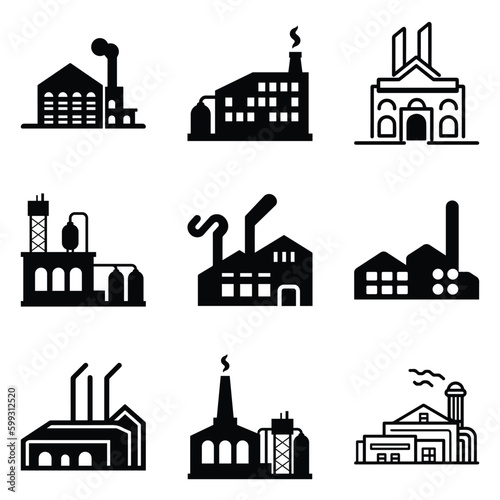 Factory Flat Icon Set Isolated On White Background