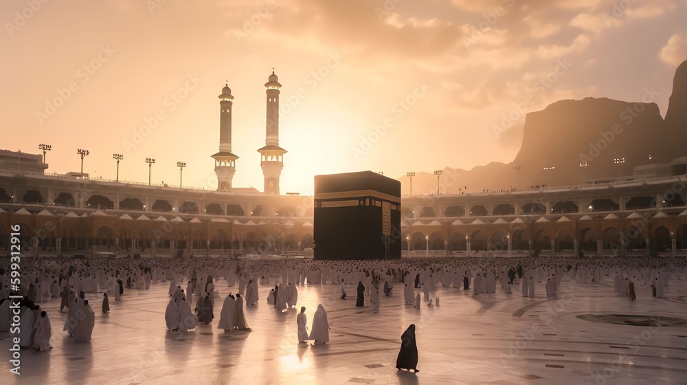 Landscape of the Kaaba in Mecca, generative ai Stock Illustration