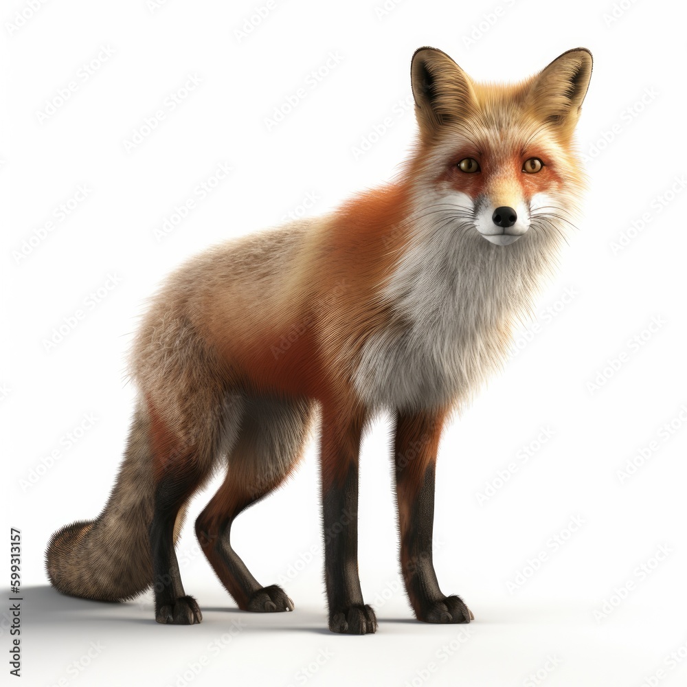 Naklejka premium fox, animal, red fox, red, wildlife, mammal, vulpes vulpes, wild, fur, isolated, white, nature, white background, young, standing, isolated on white, wild animal, snow, vulpes, furry, studio shot, cub