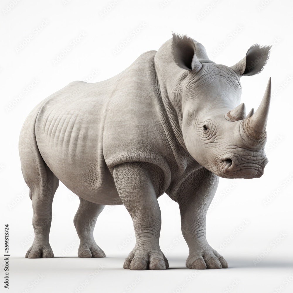 Obraz premium rhinoceros, rhino, animal, mammal, wildlife, horn, isolated, wild, white, nature, safari, large, zoo, big, dangerous, horned, white rhinoceros, endangered, grey, ceratotherium simum, white background,