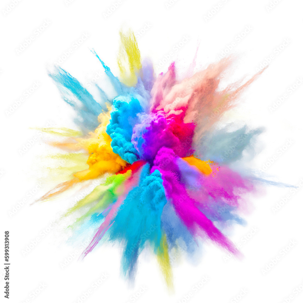 Color powder splash explosion of colour cloud ink. Paint splash smoky colorant. Creative color ink blend or paint drips splash, color powder explode. Abstract artistic background generative ai