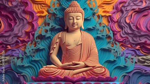 Photo Paper Craft 3d Layered masterpiece of Buddha generative AI
