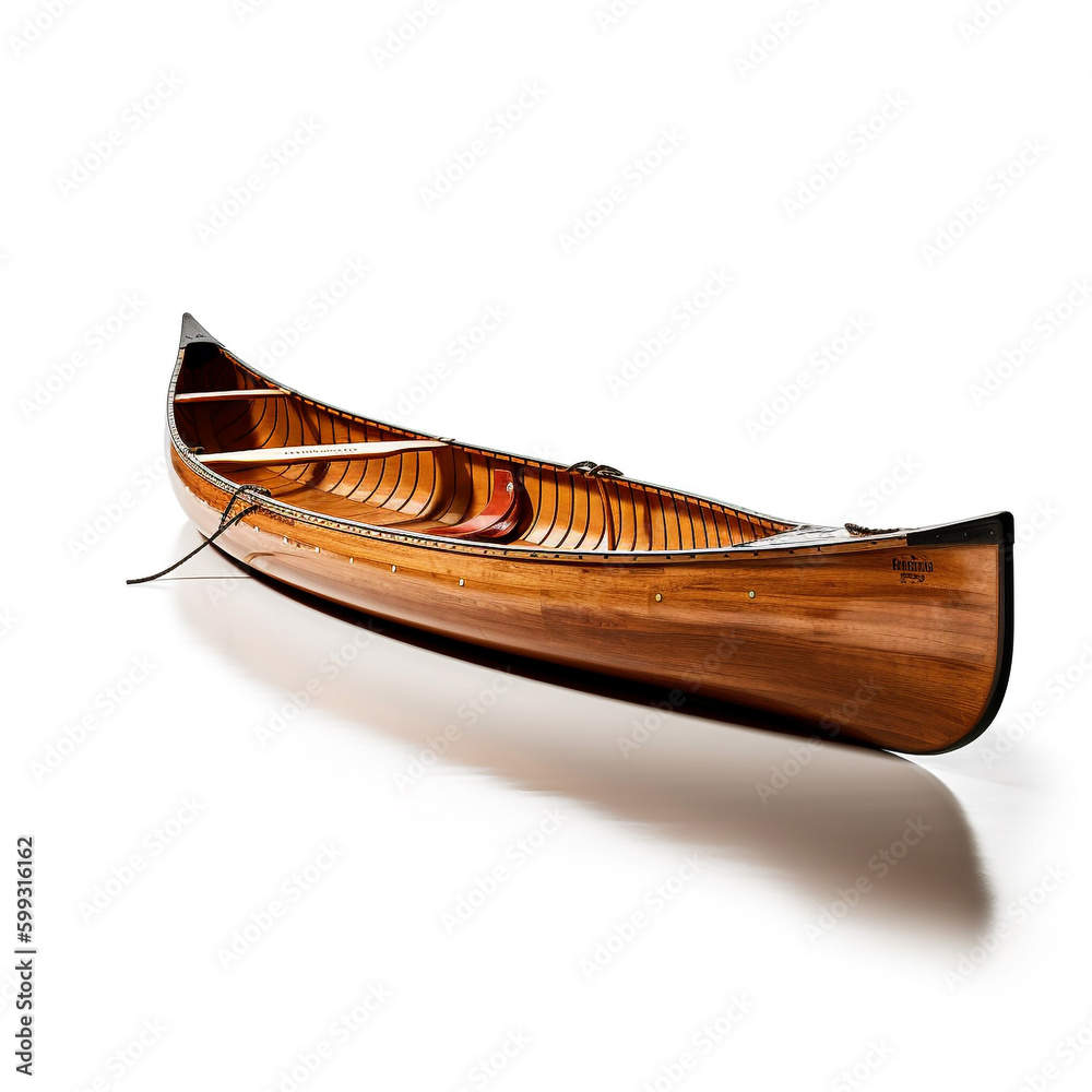 A traditional canoe made from wood isolated on white background. Suitable for use by no more
