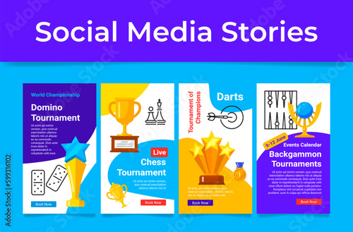 Sports game tournament announce invitation social media stories set vector illustration