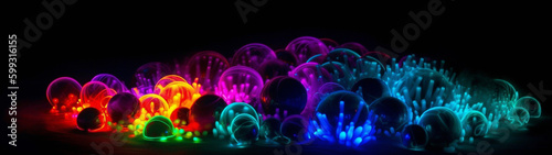 Beautiful abstract image of bubbles of different colors on a black background. High quality illustration
