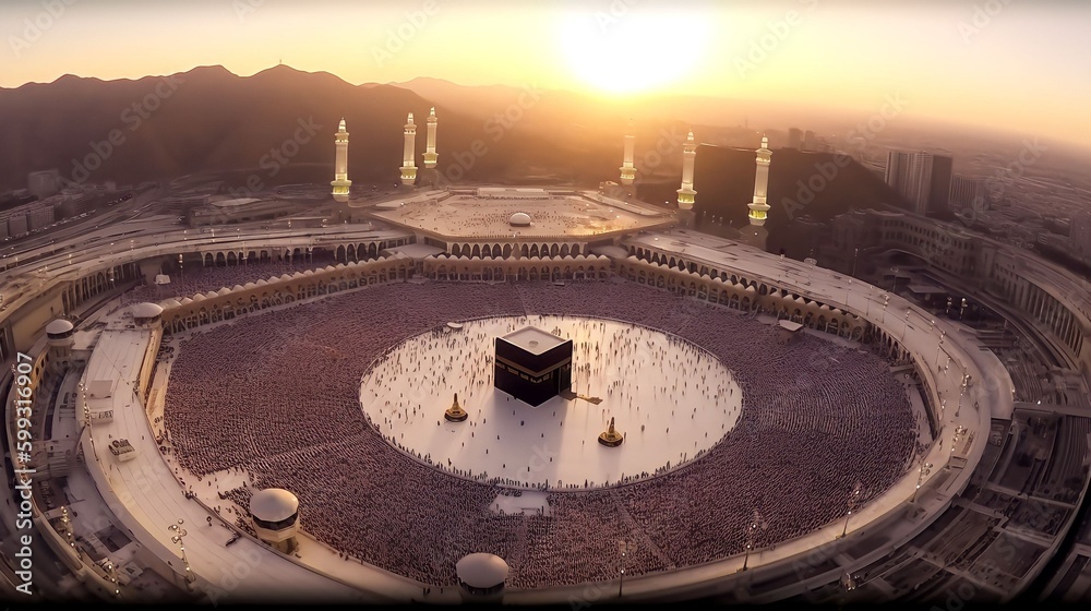 Landscape of the Kaaba in Mecca, generative ai