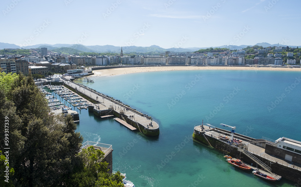 Port, beach and bay of La Concha, city of Donostia-San Sebastian, Euskadi