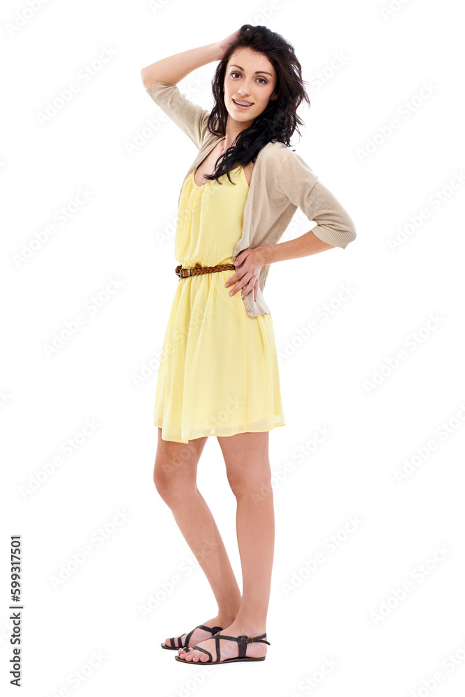 Confident and in control. A beautiful young woman against a white background.