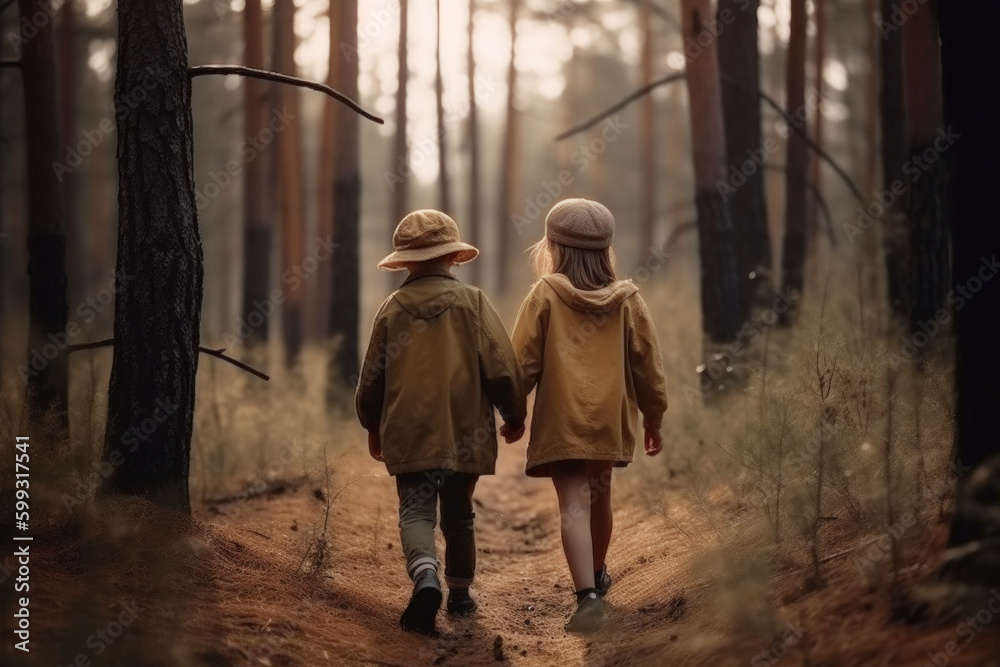 Little boy and girl in forest Little boy and girl in forest
