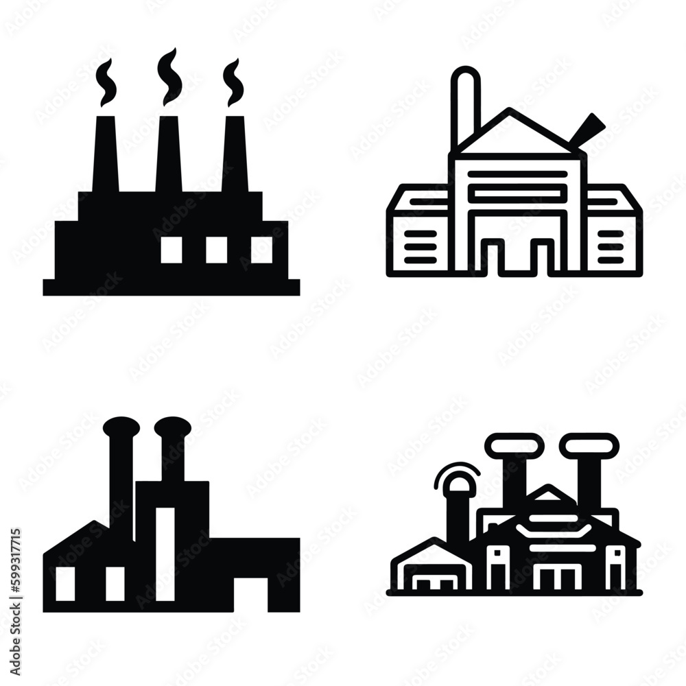 Obraz premium Factory Flat Icon Set Isolated On White Background