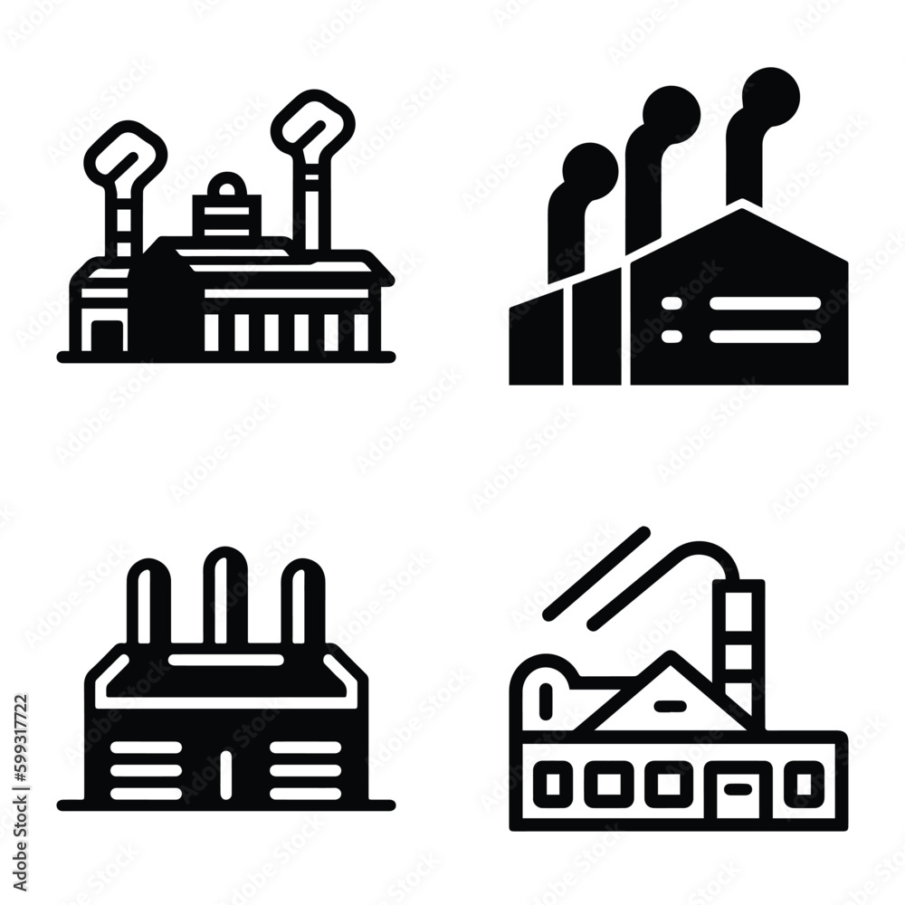 Obraz premium Factory Flat Icon Set Isolated On White Background