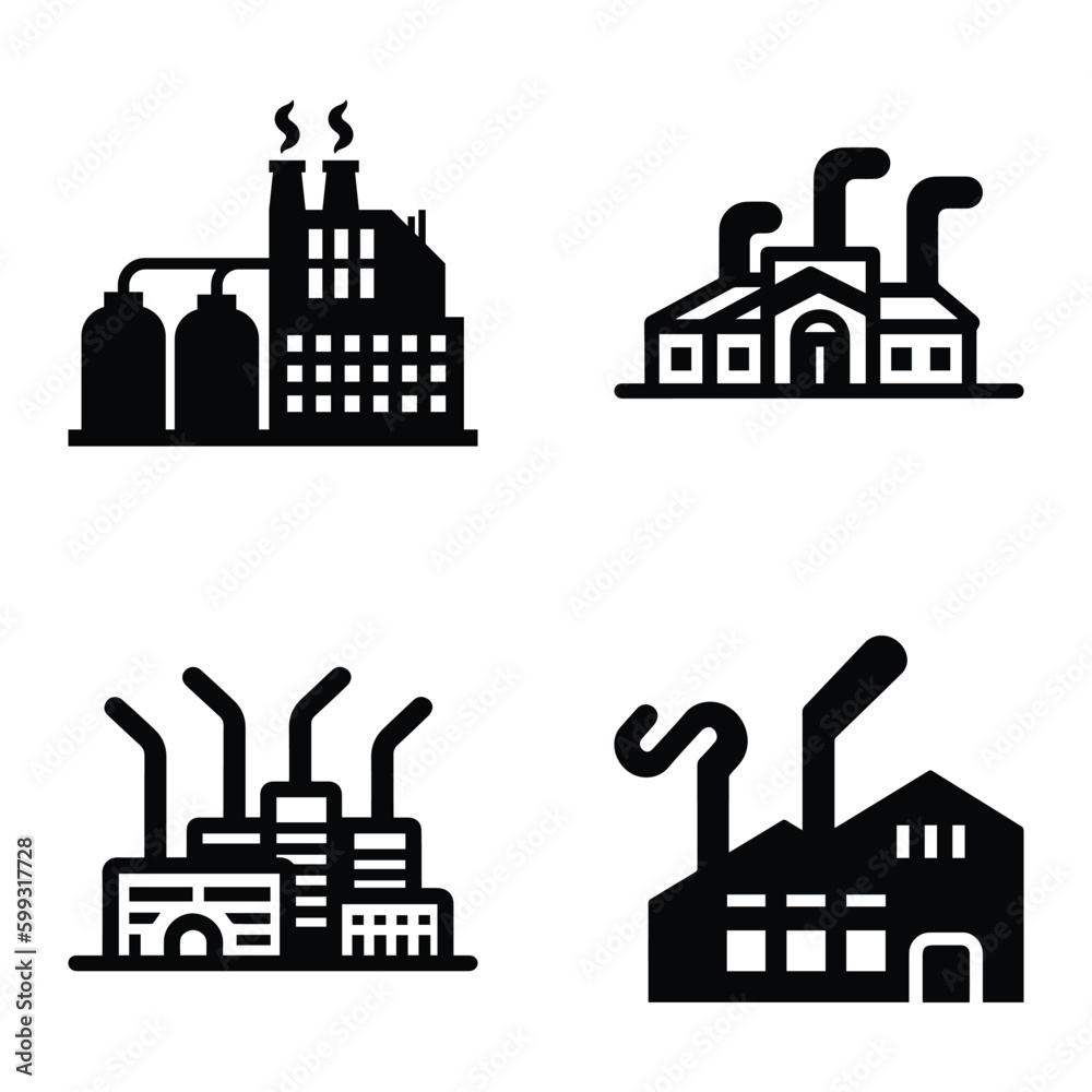 Factory Flat Icon Set Isolated On White Background Factory Flat Icon Set Isolated On White Background
