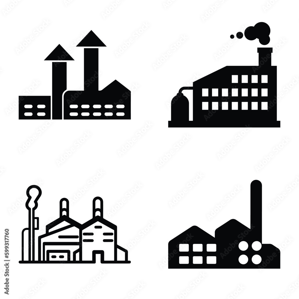 Factory Flat Icon Set Isolated On White Background