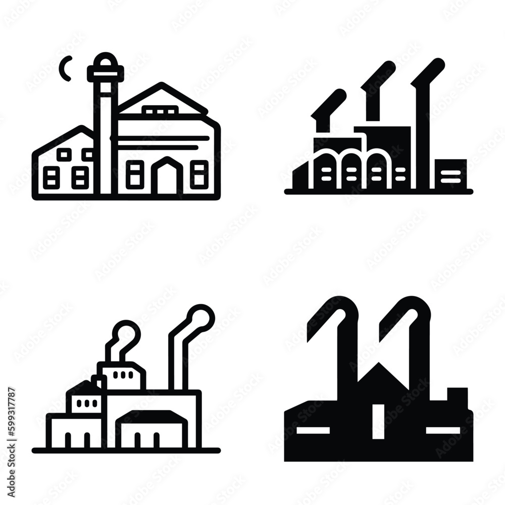 Factory Flat Icon Set Isolated On White Background Factory Flat Icon Set Isolated On White Background