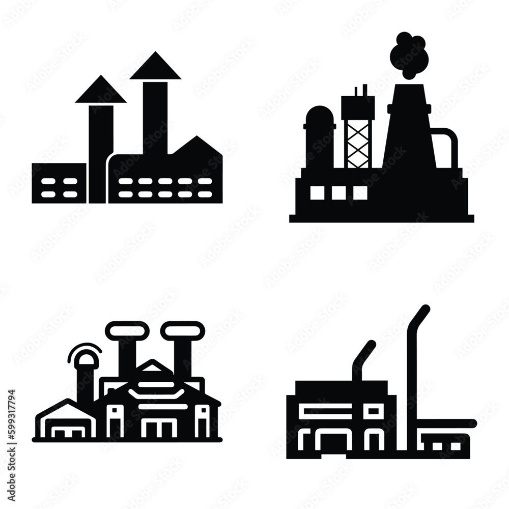 Factory Flat Icon Set Isolated On White Background Factory Flat Icon Set Isolated On White Background