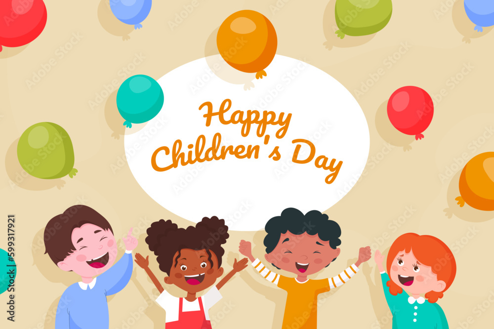 Happy childrens day with boys and girls cartoons design, International celebration theme Vector illustration Happy childrens day with boys and girls cartoons design, International celebration theme Vector illustration