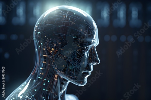 Connecting human data to mindset of Artificial intelligence AI, Digital data and machine learning technology and computer brain. Robot technology development for futuristic