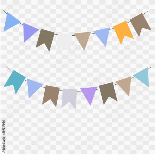 Pastel color pennant bunting ribbon on transparent background. Happy carnival. Confetti festive colorful carnival illustration. Celebration background.