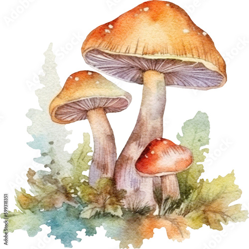 Mushrooms illustration created with Generative AI technology