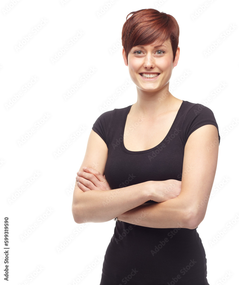 Confidence is a beautiful feature in a woman. Studio shot of an attractive young woman isolated on white. Confidence is a beautiful feature in a woman. Studio shot of an attractive young woman isolated on white.