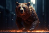 3D rendering of a big brown bear in a dark forest, generative Ai