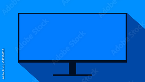 Ultrawide blue monitor display flat graphic with long shadow