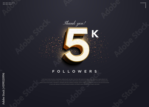 5k followers celebration with golden light effect background. design premium vector. photo