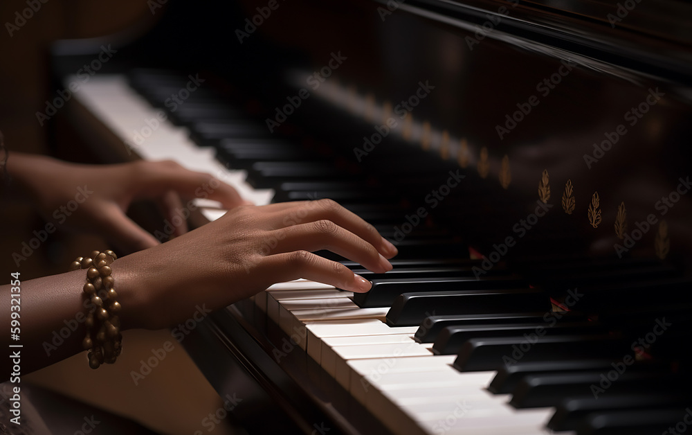 Fototapeta premium Skilled fingers gracefully dancing across piano keys