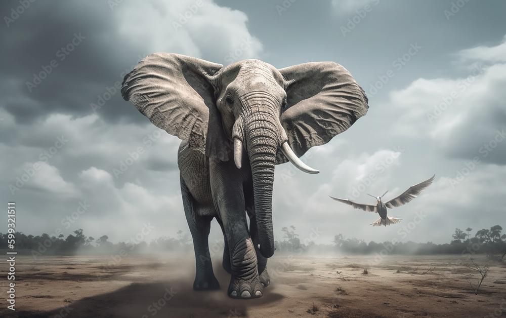 Fototapeta premium Flying elephant, surreal concept. Generative AI