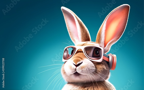 Head and shoulder portrait of adorable rabbit with eyeglasses