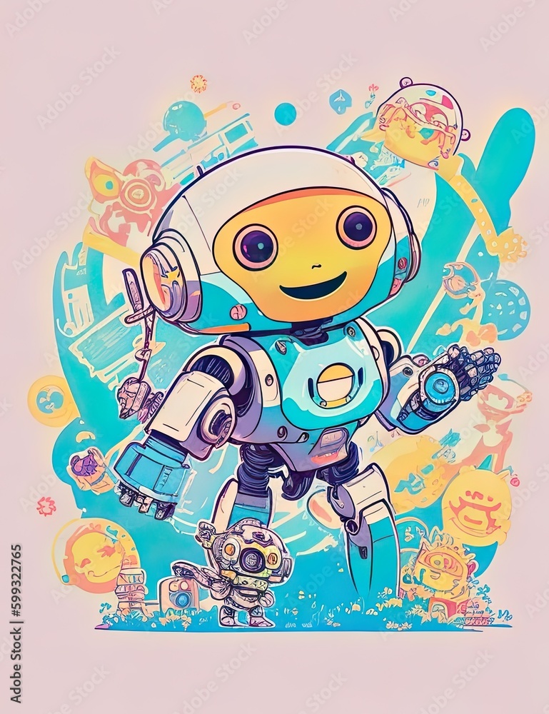 Cute Robot Playing | Merchandise design concept | Generated by AI Generative