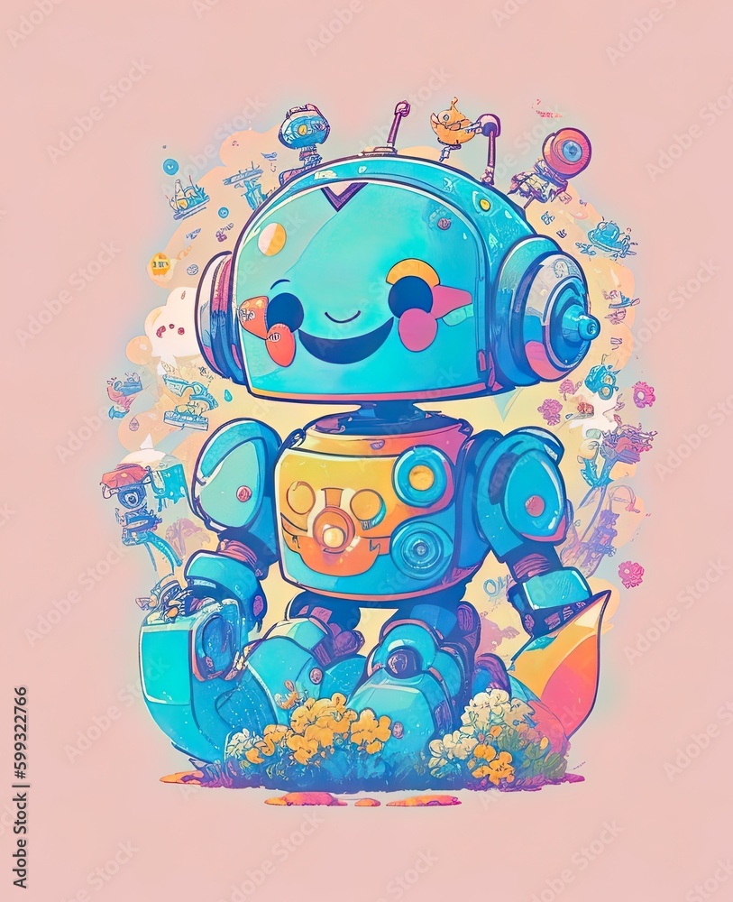 Fototapeta premium Cute Robot Playing | Merchandise design concept | Generated by AI Generative