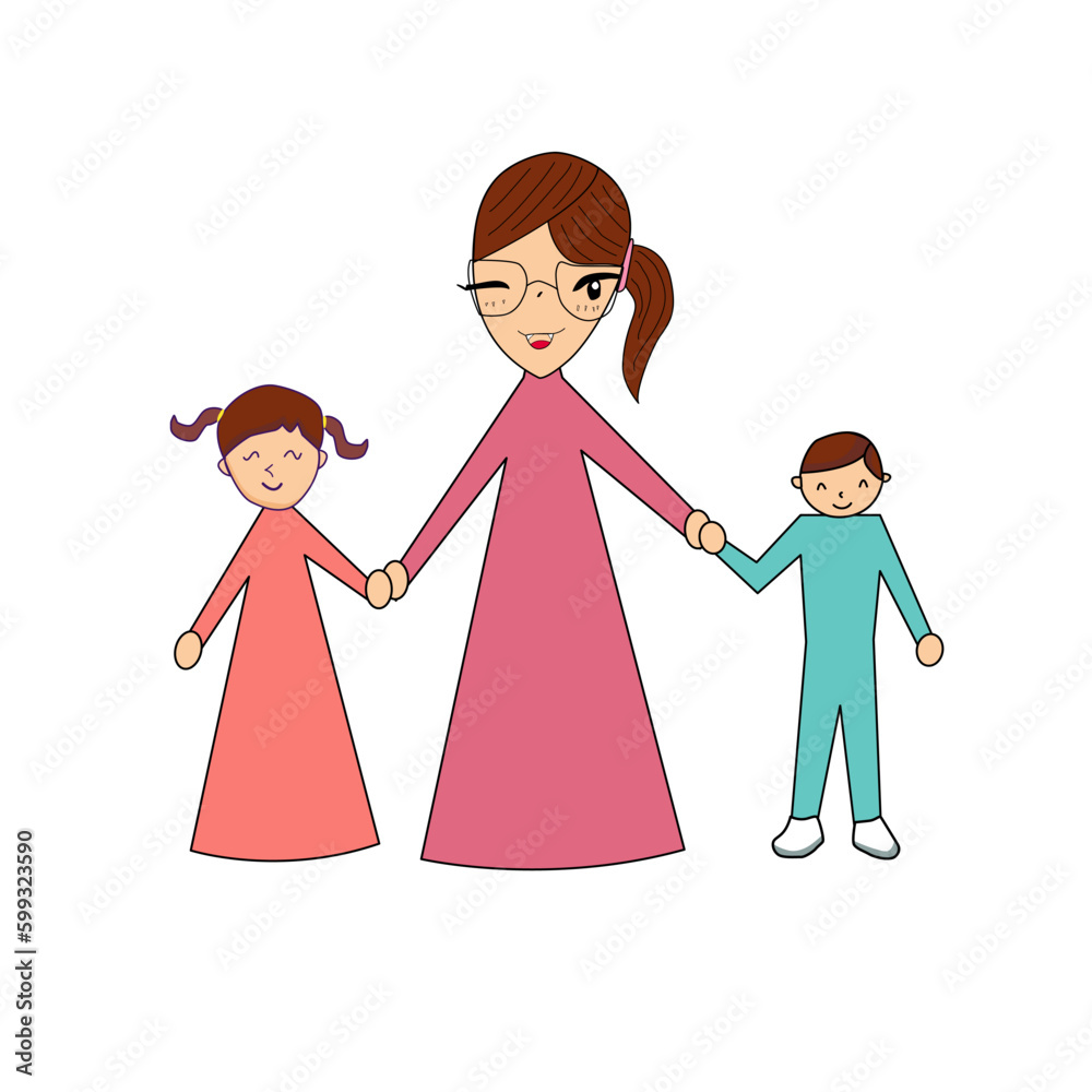 Single mother with little daughters and little boy Single mother with little daughters and little boy